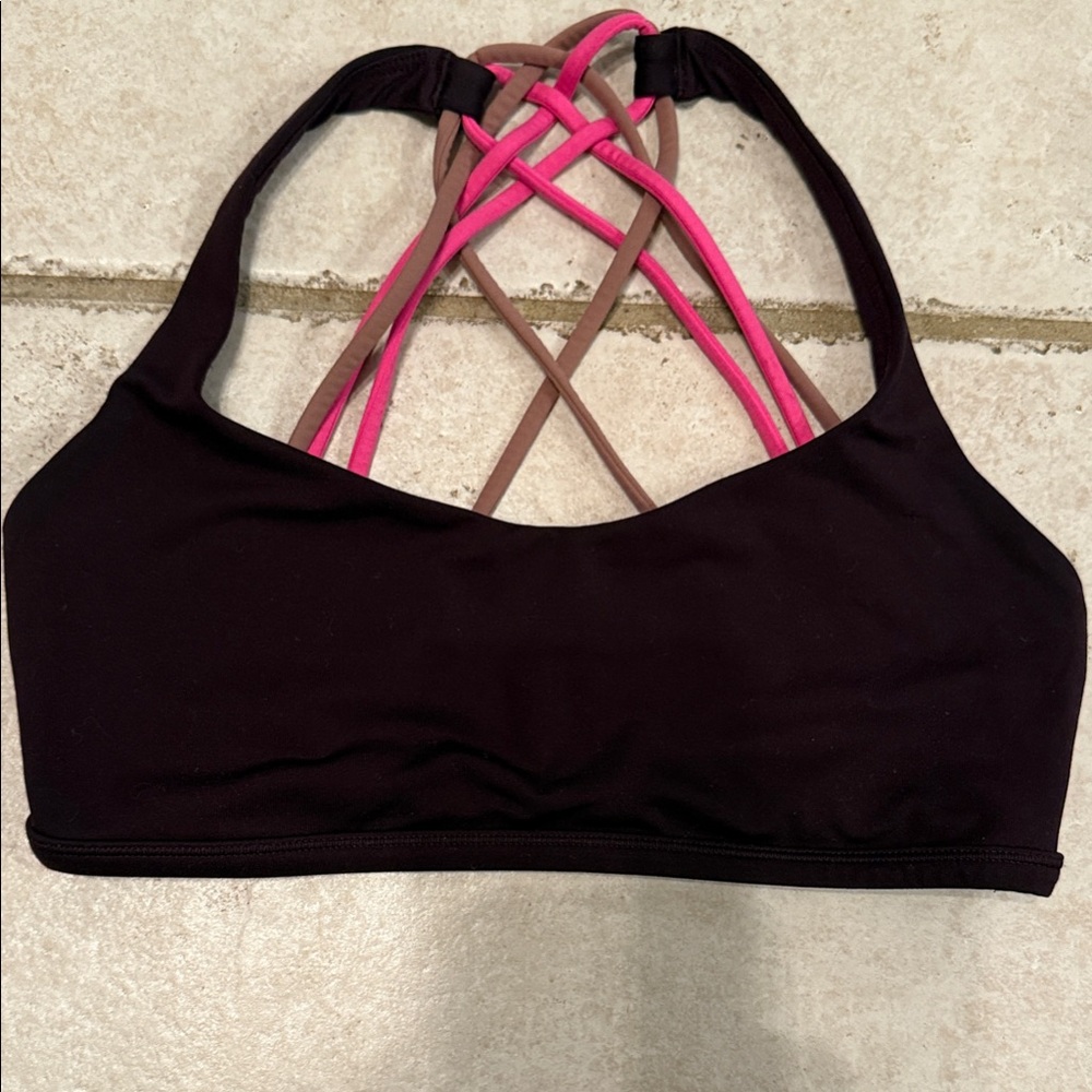 Women's Maroon and Pink Strappy Sports Bra